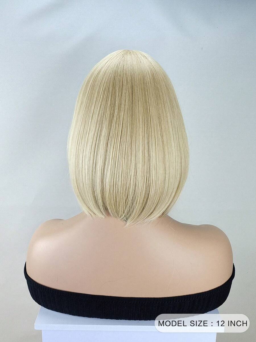 Blonde Bob Wig For Women, Short Blonde Wigs With Bangs, Straight Platinum Blonde Wig For Daily Party Use Heat Resistant 12 Inch