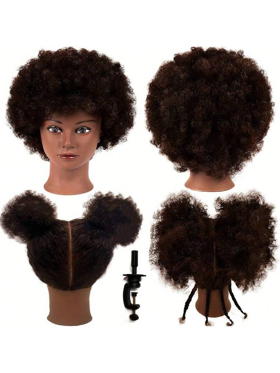 Curly Human-Hair Training Mannequin Head with Clamp – product image 1 of 7