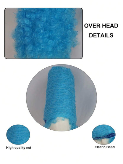 14 Inch Blue Curly High Hat Style Cosplay Wig, Unisex Funny Character Wig, For Halloween Party Costume School Carnival Concerts Vacation Photography And Themed Events